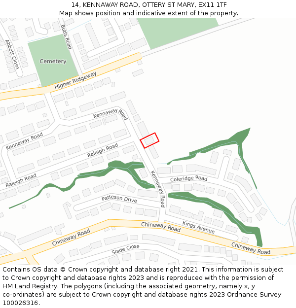 14, KENNAWAY ROAD, OTTERY ST MARY, EX11 1TF: Location map and indicative extent of plot