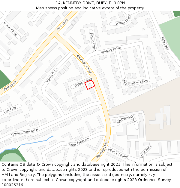 14, KENNEDY DRIVE, BURY, BL9 8PN: Location map and indicative extent of plot