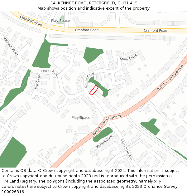 14, KENNET ROAD, PETERSFIELD, GU31 4LS: Location map and indicative extent of plot