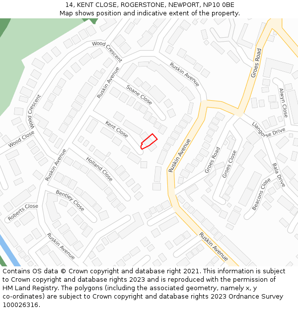 14, KENT CLOSE, ROGERSTONE, NEWPORT, NP10 0BE: Location map and indicative extent of plot