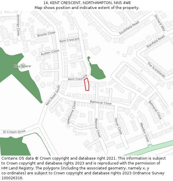 14, KENT CRESCENT, NORTHAMPTON, NN5 4WE: Location map and indicative extent of plot