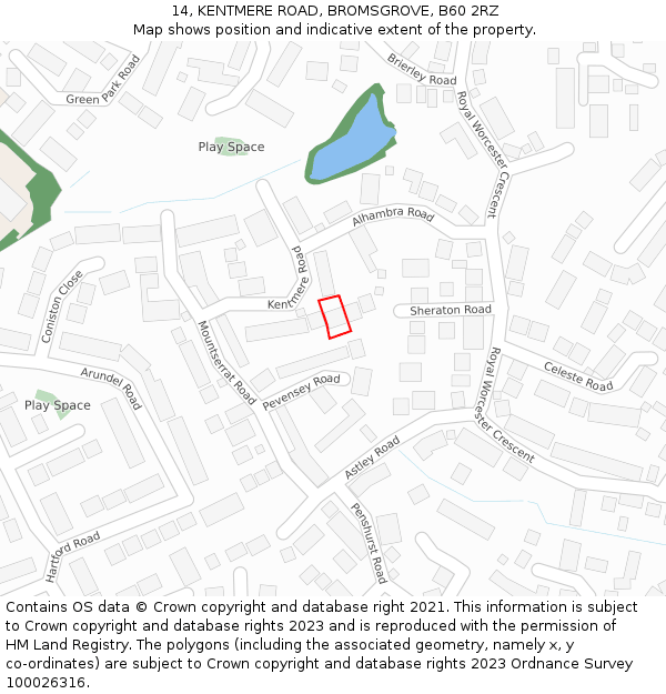 14, KENTMERE ROAD, BROMSGROVE, B60 2RZ: Location map and indicative extent of plot