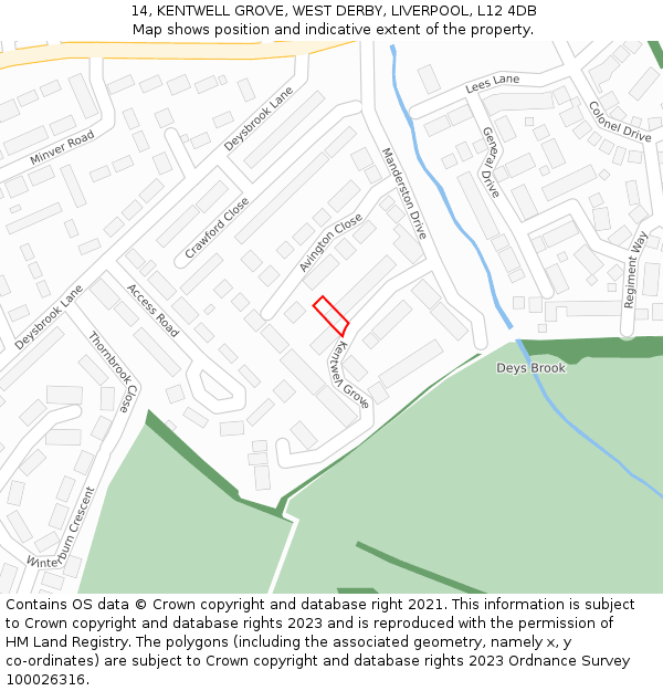 14, KENTWELL GROVE, WEST DERBY, LIVERPOOL, L12 4DB: Location map and indicative extent of plot