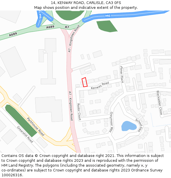 14, KENWAY ROAD, CARLISLE, CA3 0FS: Location map and indicative extent of plot