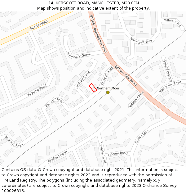 14, KERSCOTT ROAD, MANCHESTER, M23 0FN: Location map and indicative extent of plot