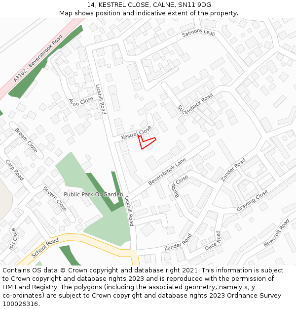 14, KESTREL CLOSE, CALNE, SN11 9DG: Location map and indicative extent of plot