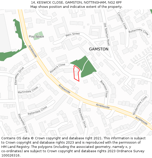 14, KESWICK CLOSE, GAMSTON, NOTTINGHAM, NG2 6PF: Location map and indicative extent of plot