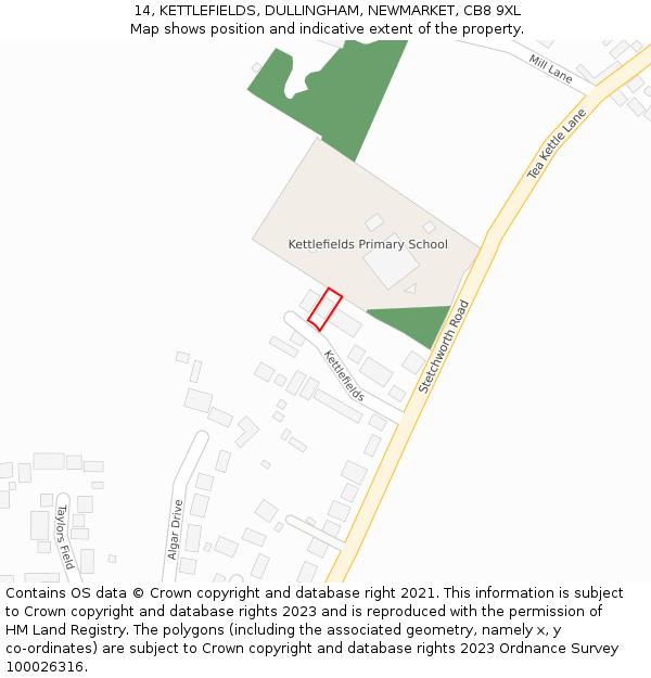 14, KETTLEFIELDS, DULLINGHAM, NEWMARKET, CB8 9XL: Location map and indicative extent of plot