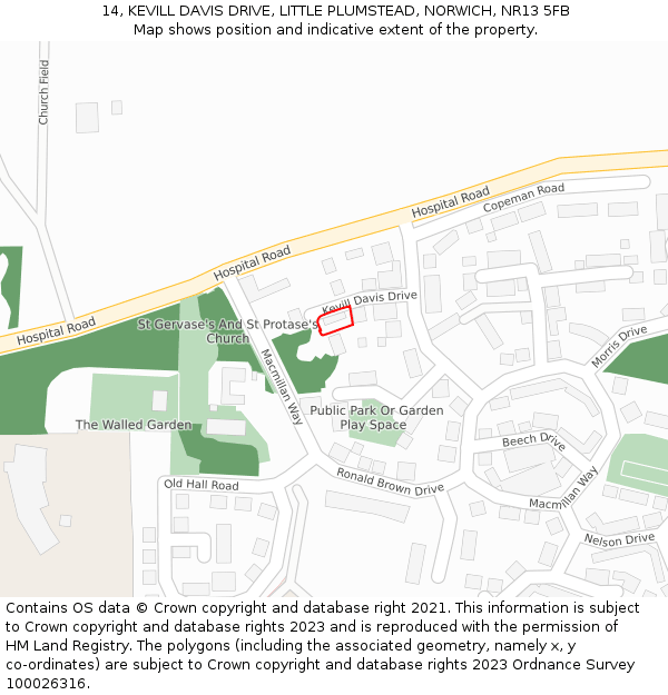 14, KEVILL DAVIS DRIVE, LITTLE PLUMSTEAD, NORWICH, NR13 5FB: Location map and indicative extent of plot