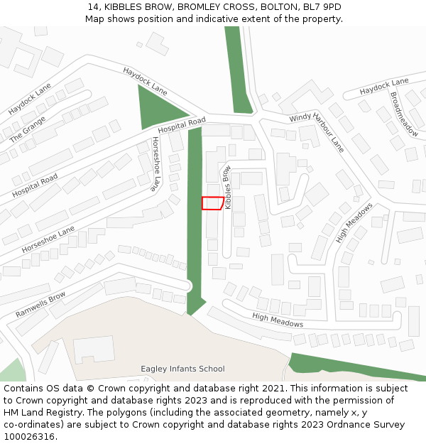 14, KIBBLES BROW, BROMLEY CROSS, BOLTON, BL7 9PD: Location map and indicative extent of plot