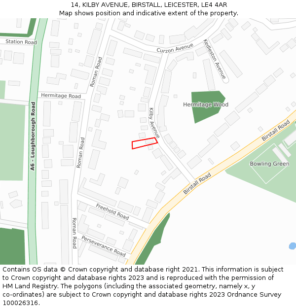 14, KILBY AVENUE, BIRSTALL, LEICESTER, LE4 4AR: Location map and indicative extent of plot