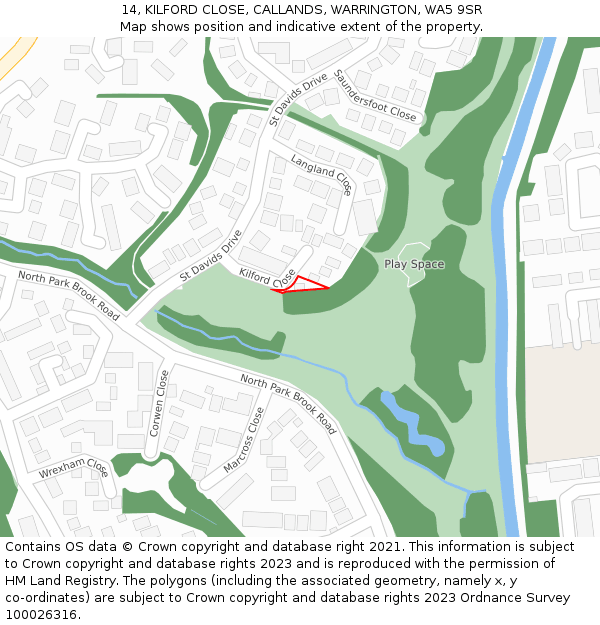 14, KILFORD CLOSE, CALLANDS, WARRINGTON, WA5 9SR: Location map and indicative extent of plot