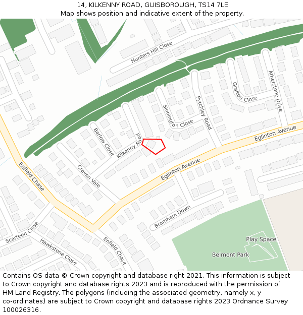 14, KILKENNY ROAD, GUISBOROUGH, TS14 7LE: Location map and indicative extent of plot