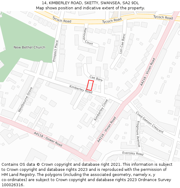 14, KIMBERLEY ROAD, SKETTY, SWANSEA, SA2 9DL: Location map and indicative extent of plot
