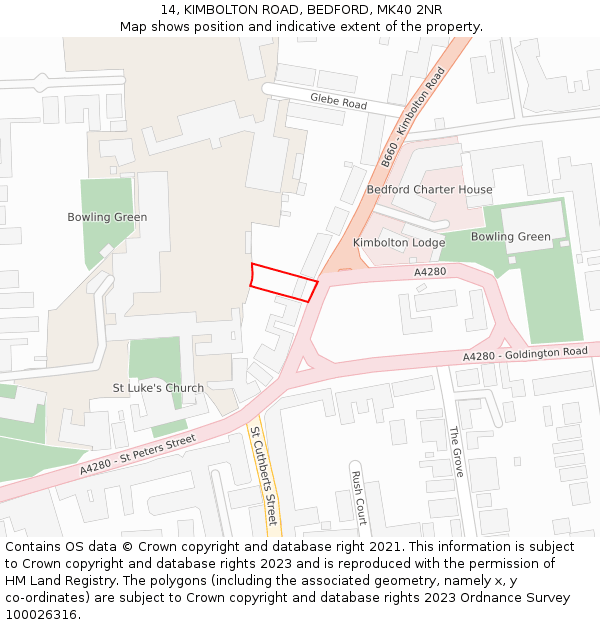 14, KIMBOLTON ROAD, BEDFORD, MK40 2NR: Location map and indicative extent of plot