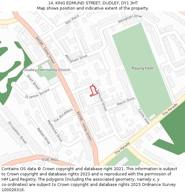 14, KING EDMUND STREET, DUDLEY, DY1 3HT: Location map and indicative extent of plot