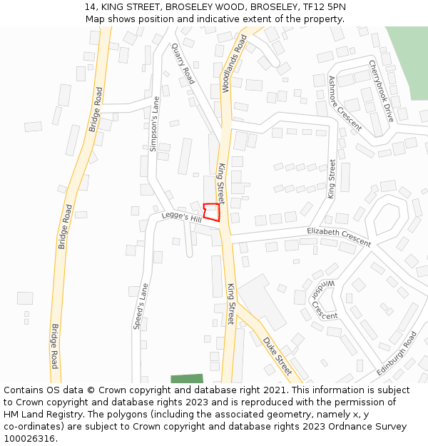 14, KING STREET, BROSELEY WOOD, BROSELEY, TF12 5PN: Location map and indicative extent of plot