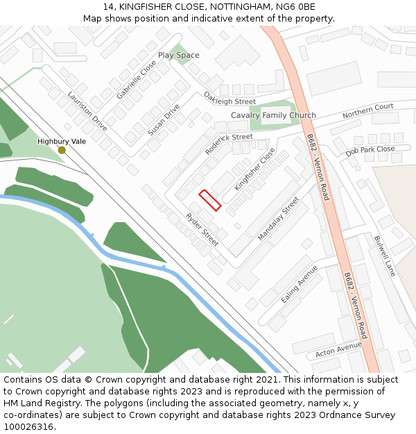 14, KINGFISHER CLOSE, NOTTINGHAM, NG6 0BE: Location map and indicative extent of plot