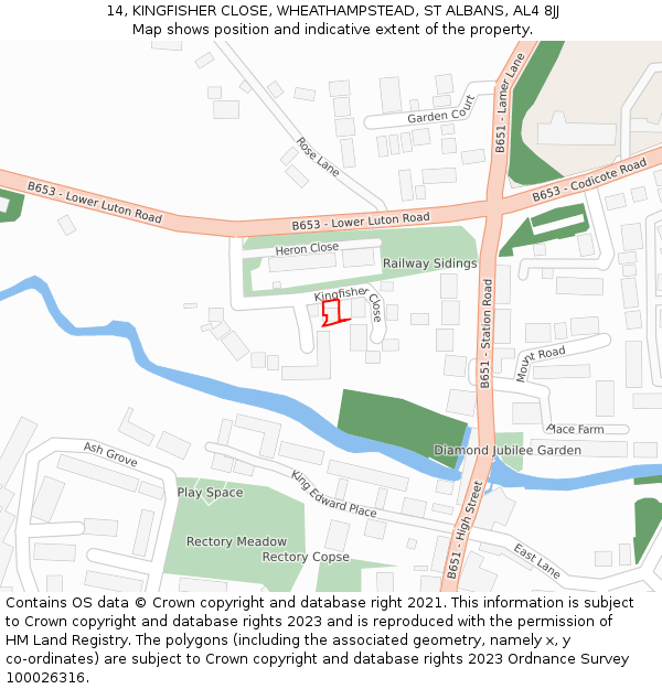 14, KINGFISHER CLOSE, WHEATHAMPSTEAD, ST ALBANS, AL4 8JJ: Location map and indicative extent of plot