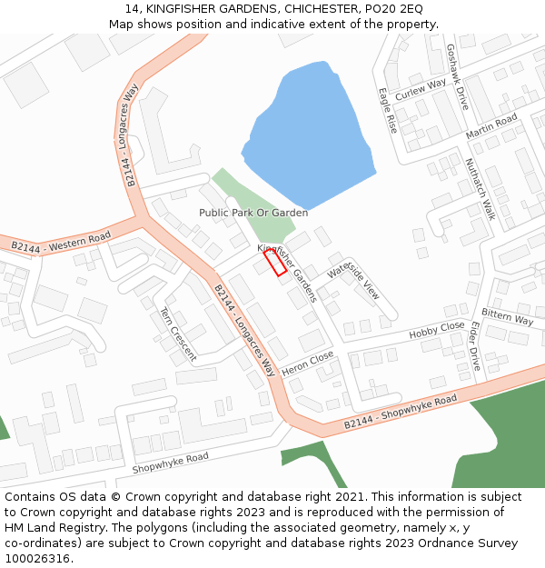 14, KINGFISHER GARDENS, CHICHESTER, PO20 2EQ: Location map and indicative extent of plot