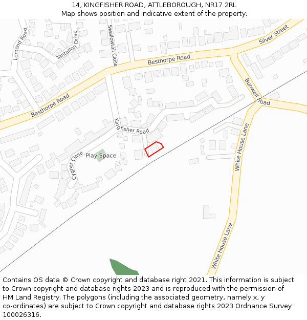 14, KINGFISHER ROAD, ATTLEBOROUGH, NR17 2RL: Location map and indicative extent of plot