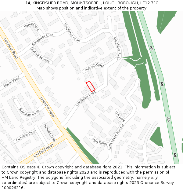 14, KINGFISHER ROAD, MOUNTSORREL, LOUGHBOROUGH, LE12 7FG: Location map and indicative extent of plot