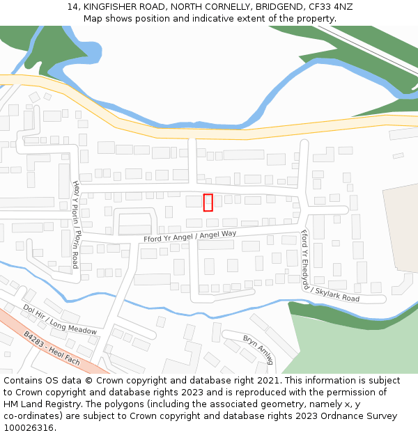 14, KINGFISHER ROAD, NORTH CORNELLY, BRIDGEND, CF33 4NZ: Location map and indicative extent of plot