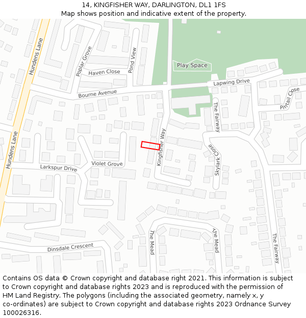 14, KINGFISHER WAY, DARLINGTON, DL1 1FS: Location map and indicative extent of plot
