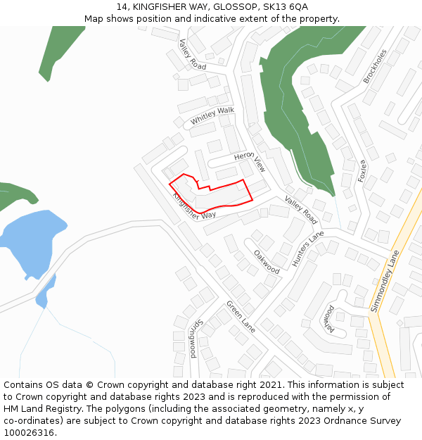 14, KINGFISHER WAY, GLOSSOP, SK13 6QA: Location map and indicative extent of plot