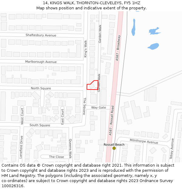14, KINGS WALK, THORNTON-CLEVELEYS, FY5 1HZ: Location map and indicative extent of plot