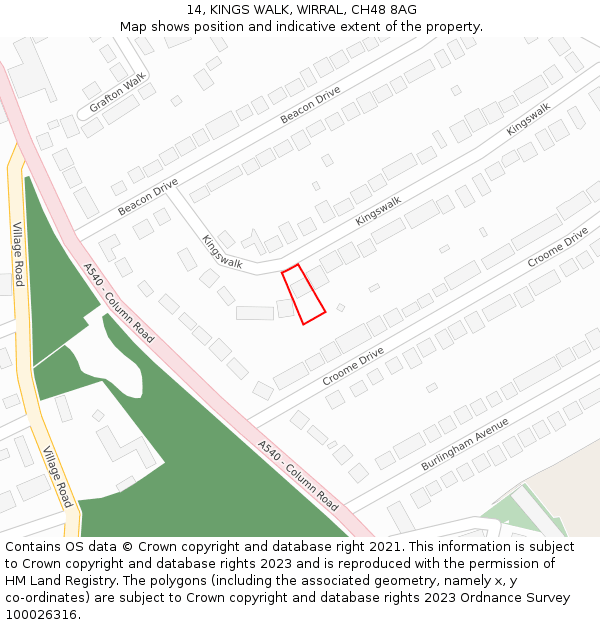 14, KINGS WALK, WIRRAL, CH48 8AG: Location map and indicative extent of plot