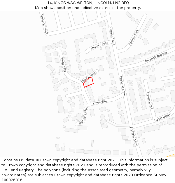 14, KINGS WAY, WELTON, LINCOLN, LN2 3FQ: Location map and indicative extent of plot