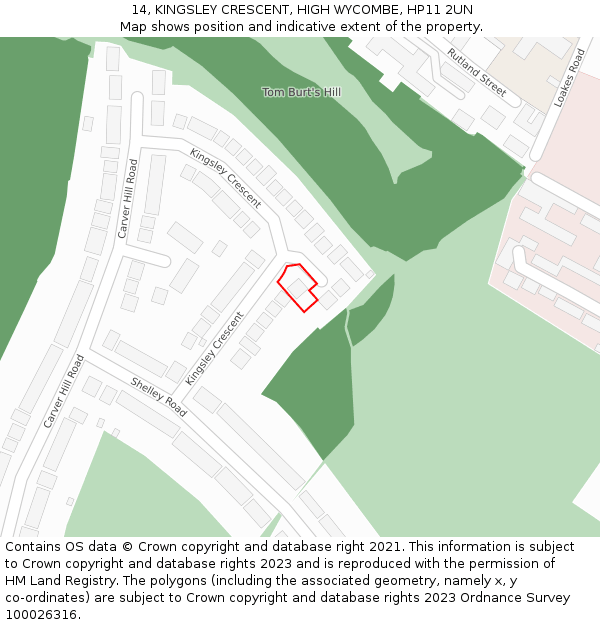 14, KINGSLEY CRESCENT, HIGH WYCOMBE, HP11 2UN: Location map and indicative extent of plot