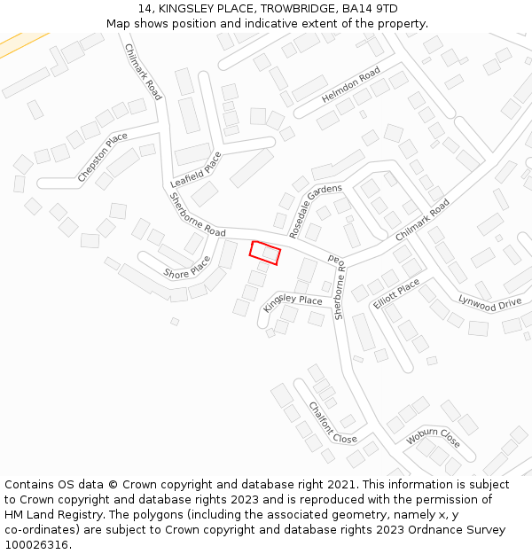 14, KINGSLEY PLACE, TROWBRIDGE, BA14 9TD: Location map and indicative extent of plot