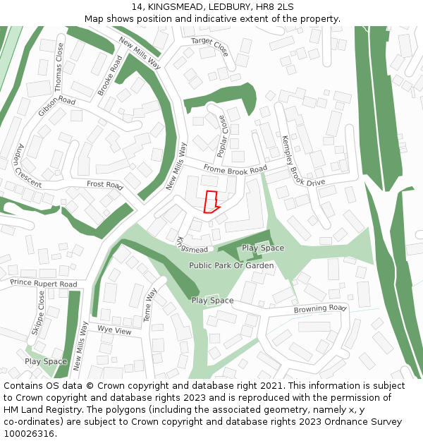 14, KINGSMEAD, LEDBURY, HR8 2LS: Location map and indicative extent of plot