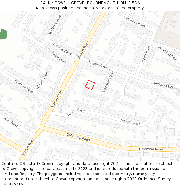 14, KINGSWELL GROVE, BOURNEMOUTH, BH10 5DA: Location map and indicative extent of plot