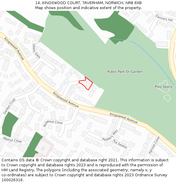 14, KINGSWOOD COURT, TAVERHAM, NORWICH, NR8 6XB: Location map and indicative extent of plot