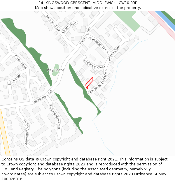 14, KINGSWOOD CRESCENT, MIDDLEWICH, CW10 0RP: Location map and indicative extent of plot