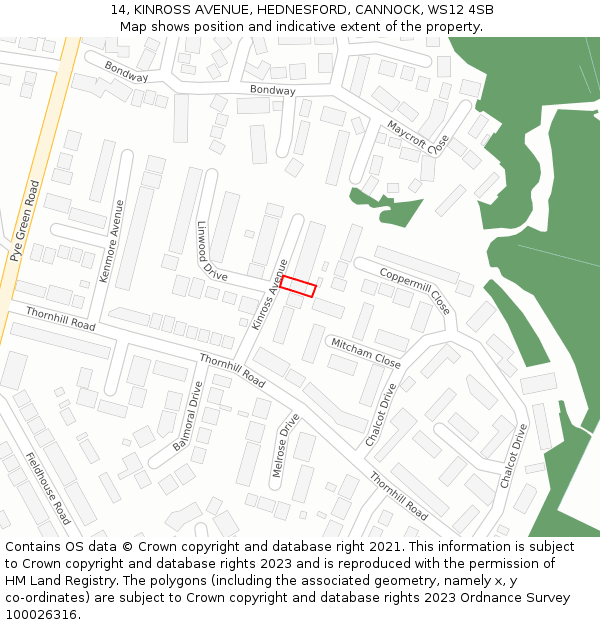 14, KINROSS AVENUE, HEDNESFORD, CANNOCK, WS12 4SB: Location map and indicative extent of plot