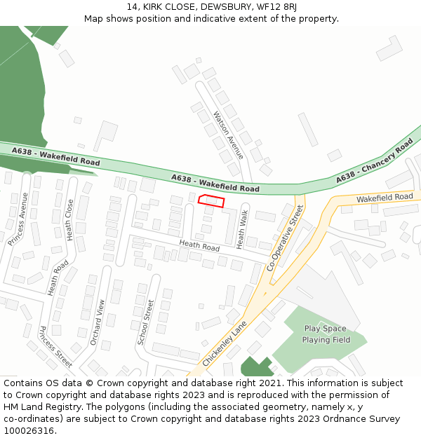 14, KIRK CLOSE, DEWSBURY, WF12 8RJ: Location map and indicative extent of plot