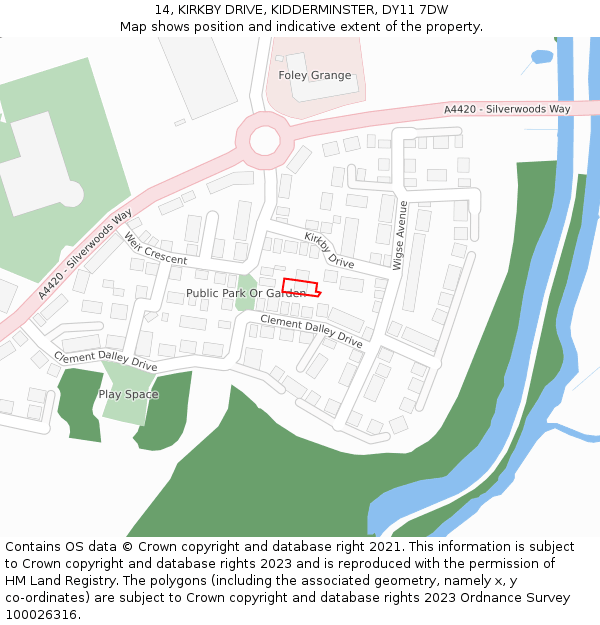 14, KIRKBY DRIVE, KIDDERMINSTER, DY11 7DW: Location map and indicative extent of plot