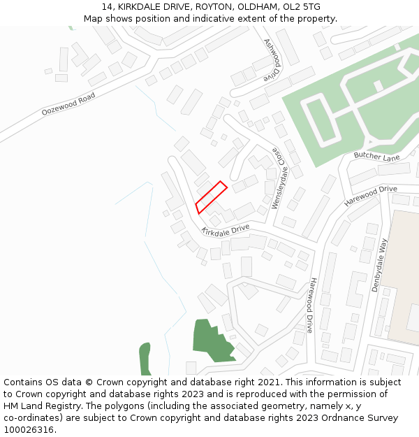 14, KIRKDALE DRIVE, ROYTON, OLDHAM, OL2 5TG: Location map and indicative extent of plot