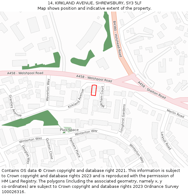 14, KIRKLAND AVENUE, SHREWSBURY, SY3 5LF: Location map and indicative extent of plot