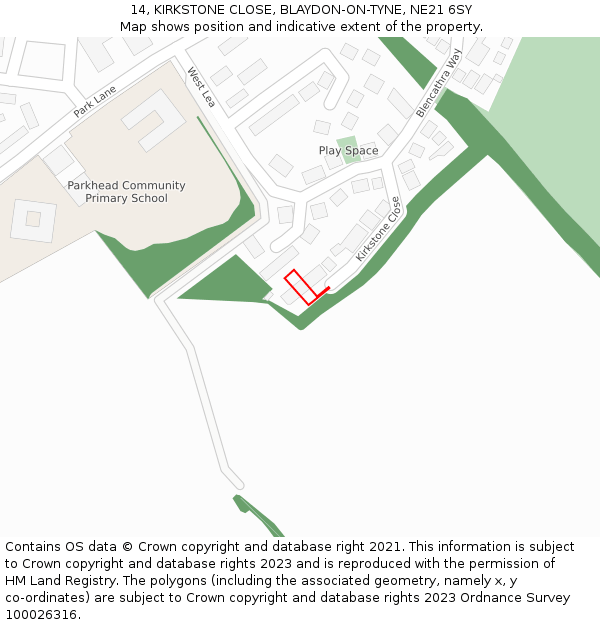 14, KIRKSTONE CLOSE, BLAYDON-ON-TYNE, NE21 6SY: Location map and indicative extent of plot