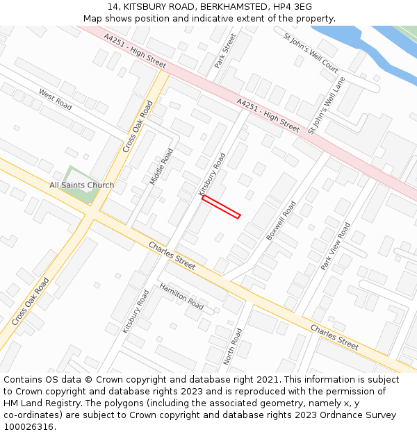 14, KITSBURY ROAD, BERKHAMSTED, HP4 3EG: Location map and indicative extent of plot