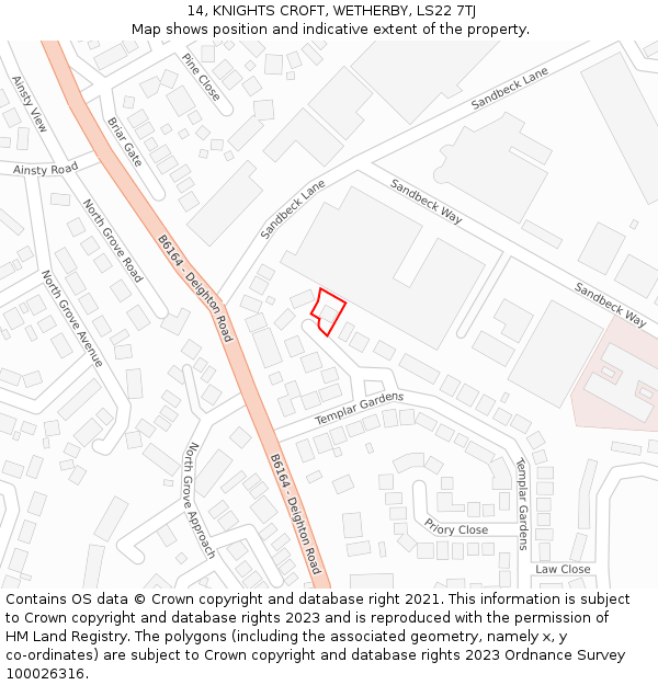 14, KNIGHTS CROFT, WETHERBY, LS22 7TJ: Location map and indicative extent of plot