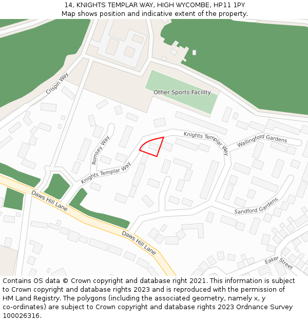 14, KNIGHTS TEMPLAR WAY, HIGH WYCOMBE, HP11 1PY: Location map and indicative extent of plot