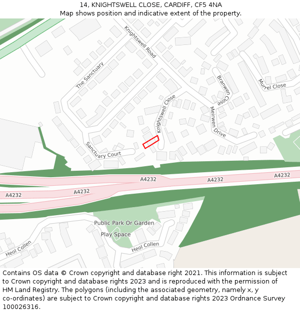 14, KNIGHTSWELL CLOSE, CARDIFF, CF5 4NA: Location map and indicative extent of plot