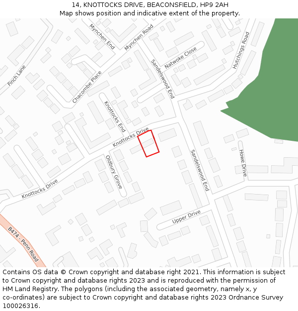 14, KNOTTOCKS DRIVE, BEACONSFIELD, HP9 2AH: Location map and indicative extent of plot