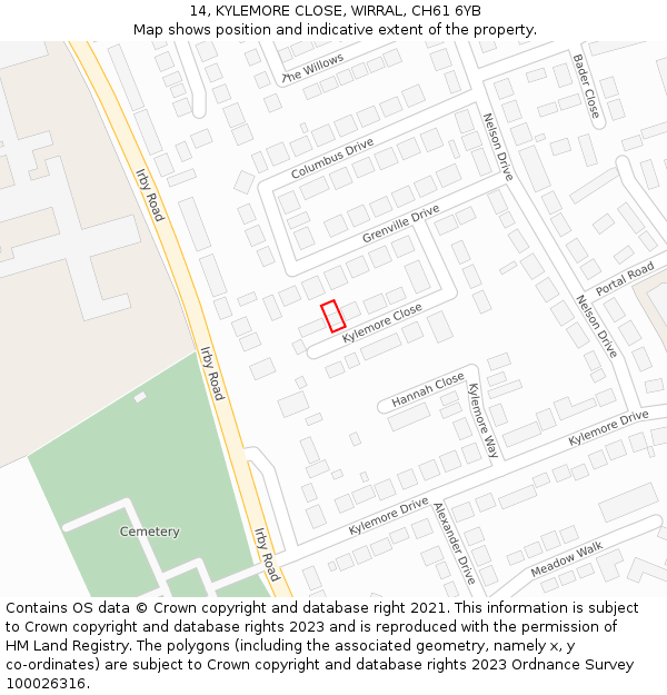 14, KYLEMORE CLOSE, WIRRAL, CH61 6YB: Location map and indicative extent of plot